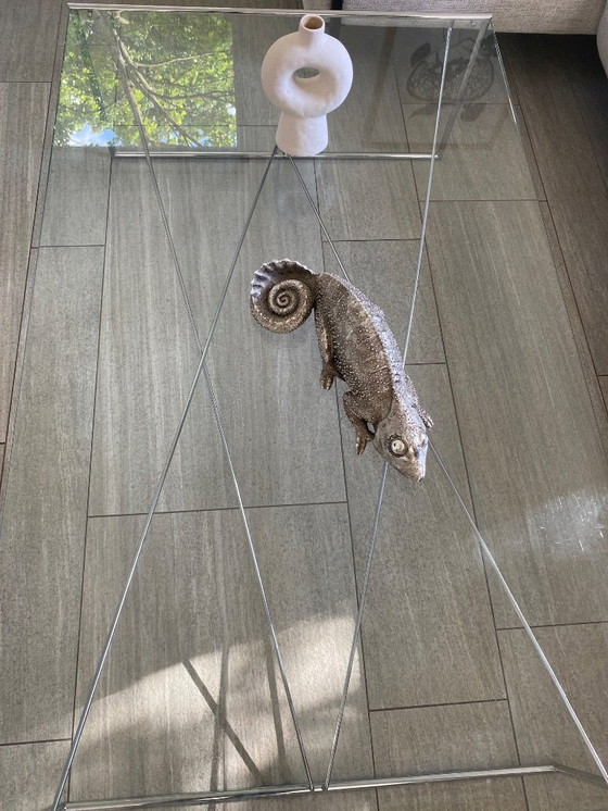 Image 1 of Tavolino da caffè vintage in vetro con base cromata