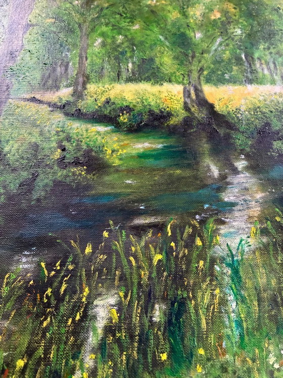Image 1 of Oil on canvas "Stream in the undergrowth"