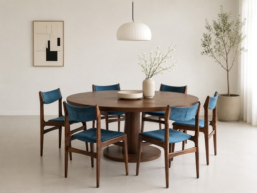 Ensemble de 6 chaises de salle à manger Erik Buch en palissandre, bleues, récemment retapissées (photo 2 of 15)