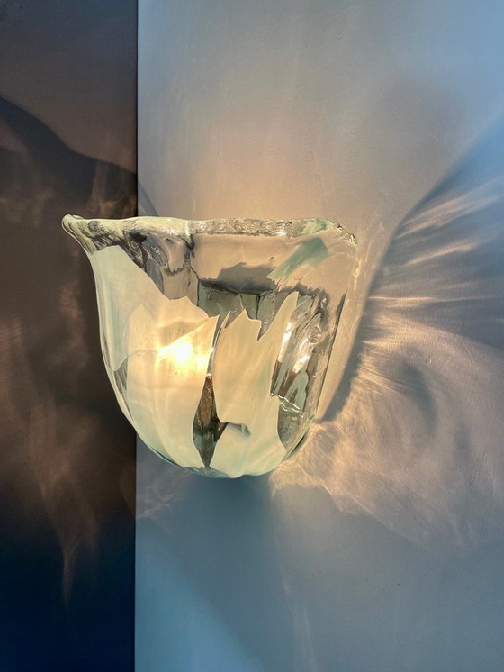 Image 1 of Applique murale en verre de Murano La Murrina des années 1980 avec incrustations d'aigue-marine. Mod. 691 Large.