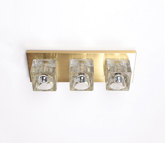 Image 1 of Peill & Putzler ice cube brass and glass wall or ceiling lamp