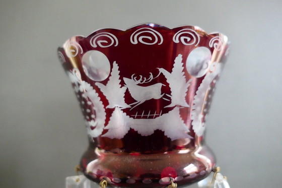 Image 1 of Lustre ancien Egermann rouge rubis, vase en cristal