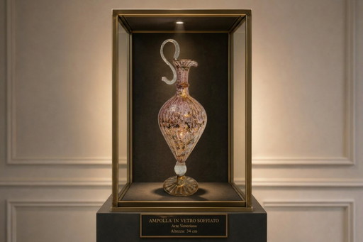 Elegante Ampolla in Vetro di Murano Rosa e Decori Dorati – Lavorazione Artigianale Vintage