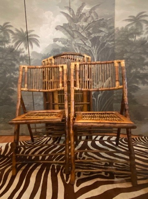 Set di 4 sedie pieghevoli in bambù – klapstoelen, Bamboo, Wood