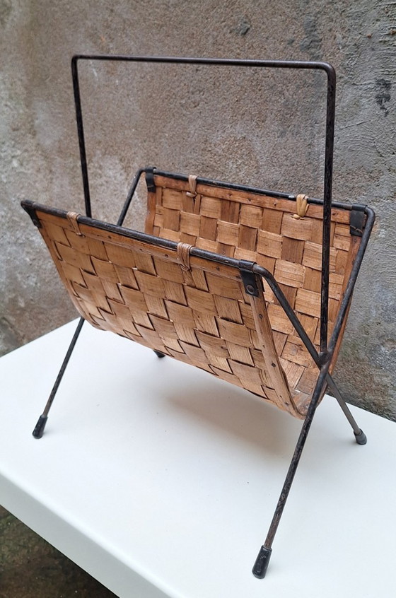 Image 1 of Metal and wood magazine rack