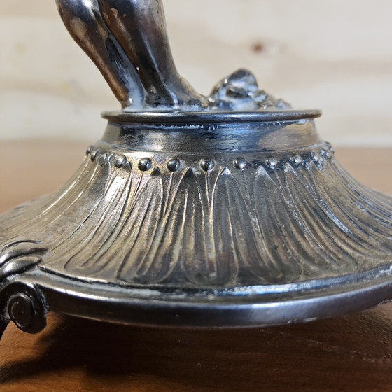 Image 1 of Antique silver-plated vase / bougeoir / candlestick cherub / angel