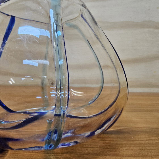 Image 1 of Vintage hand-blown Murano transparent / cobalt blue vase