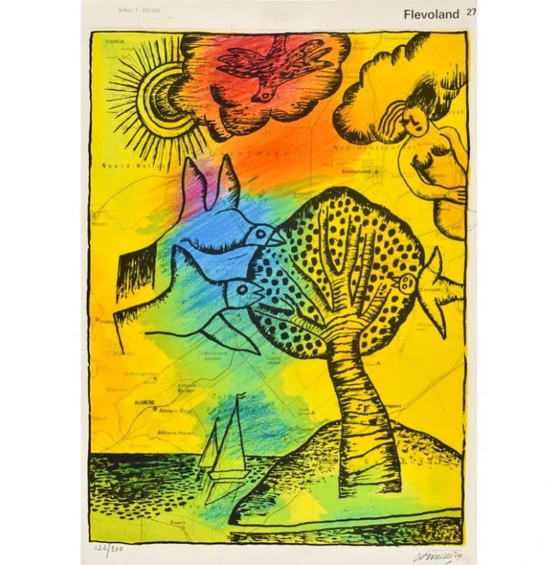 Bella Serigrafia a Colori di Corneille Firmata a mano FLEVOLAND, Litografie e stampe, Carta, Giallo, Figuratief (foto 3 di 5)
