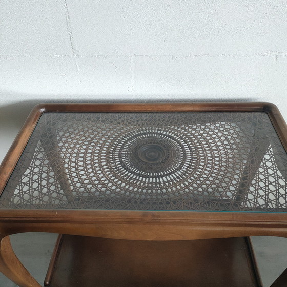 Image 1 of Vintage Webbing/Wicker Vitrine Serveerwagen/Bijzettafel (Chippendale Style)