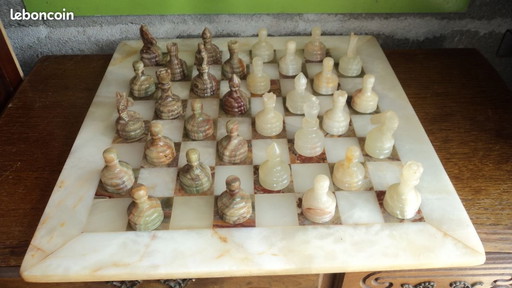 Vintage onyx en marmeren schaakspel, Italië, jaren 1970, set van 33