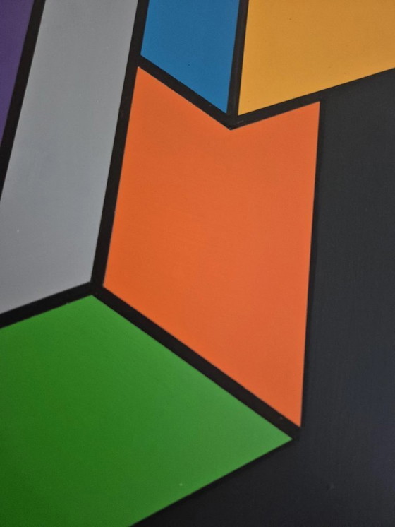 Image 1 of Geometrisch schilderij "Impossible Shape" – kleurrijk abstract kunstwerk op MDF (Franklin van Dam, 95x95 cm)