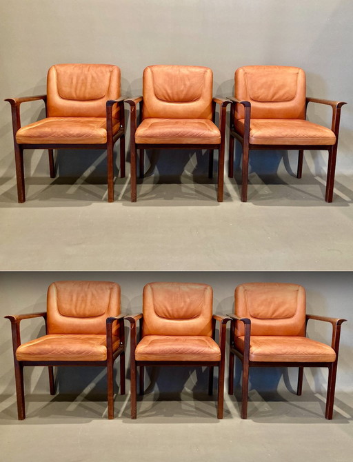 Suite of 6 Leather Armchairs "Design 1960