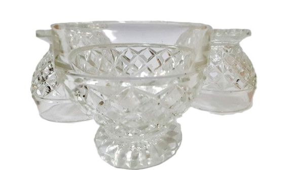 Image 1 of Set di 3 bicchieri in vetro taglio diamante in cristallo vintage, altezza 8 cm e diametro 8,5 cm