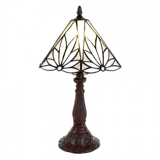 Runde Tiffany Tischlampe, Tischlampen, Kristall, Glas, Weiß, Vintage (Foto 5 von 5)