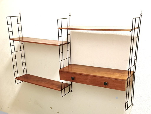large fifties wall rack with drawers and shelves