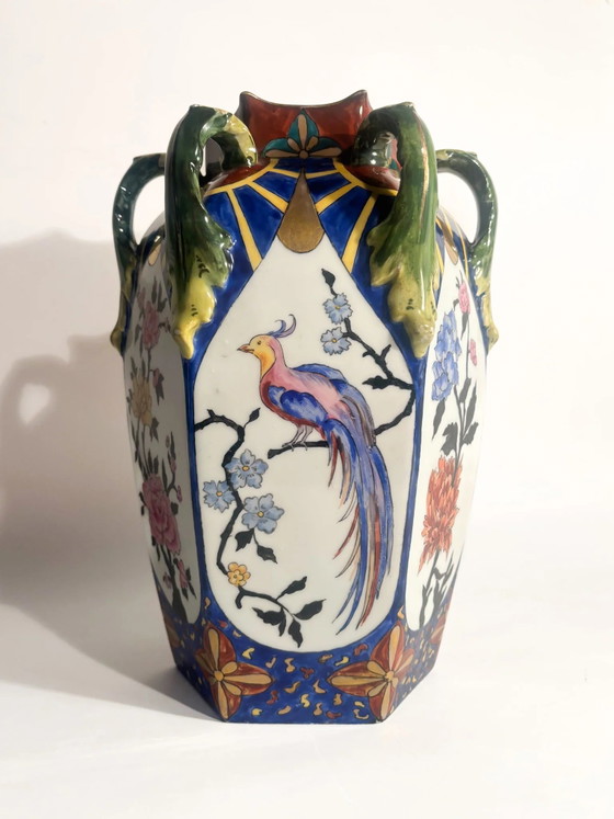 Czechoslovakian Ceramic Vase with Handles and Floral Motifs 1960s – Porcelain (photo 6 of 17)