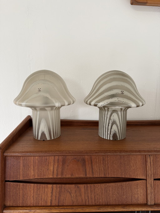 2x vintage zebra mushroom table lamp, Peill & Putzler ‘70