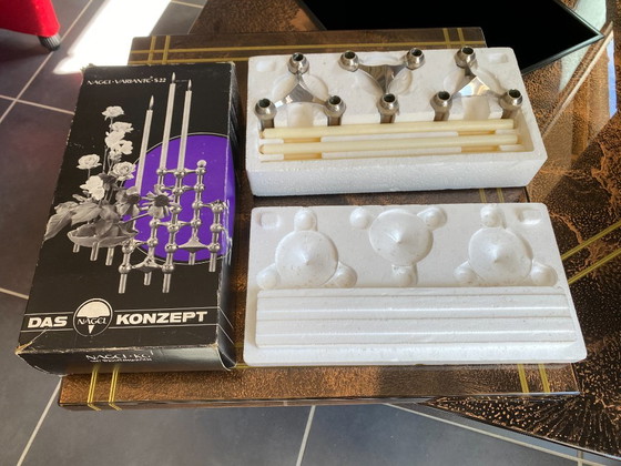 Set di 3 candelieri S22 e 9 candele modulari, NAGEL Vintage 1970, con scatola originale. – Portacandele (photo 17 of 17)