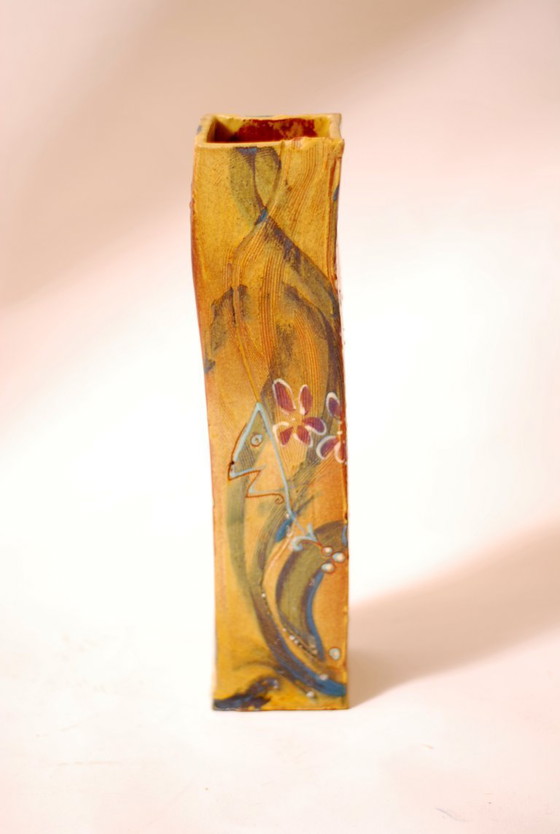 Image 1 of Terrakottavase, im Atelier glasiert, handbemalt, 1970
