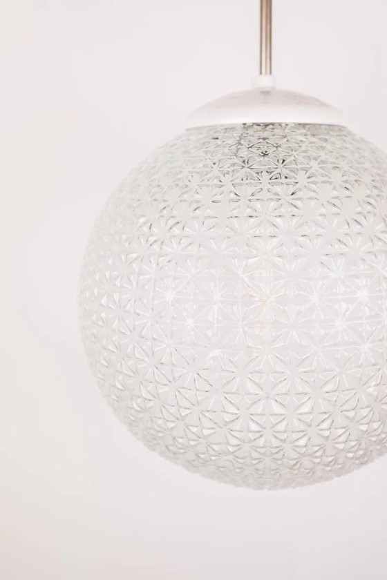 Image 1 of Vintage Mid Century Modern round glass pendant lamp