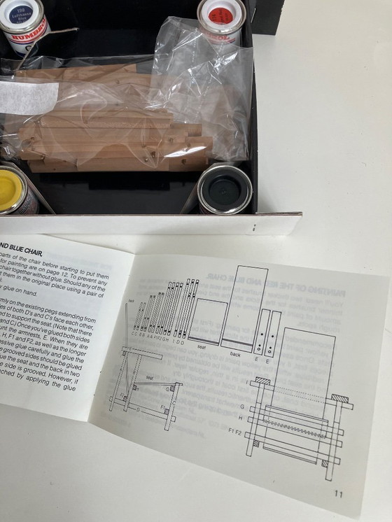 Image 1 of Rietveld Red and Blue Chair Model Kit Scale: 1:6.