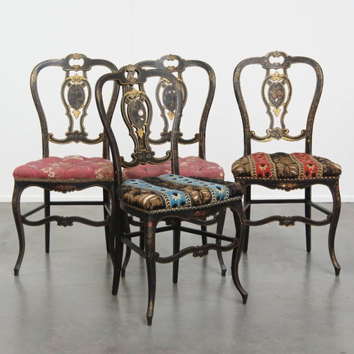 4 x Antique French Napoleon 3 chair inlaid with mother of pearl