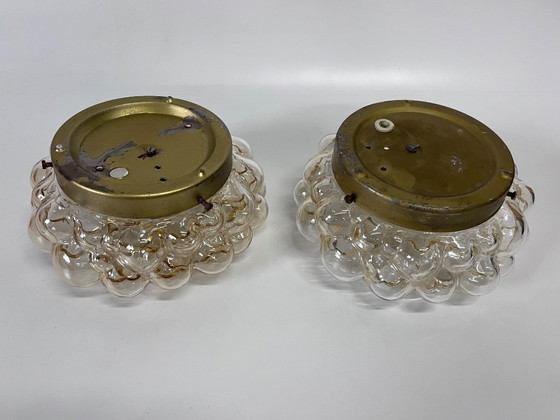 Image 1 of Set of 2 Mid - Century Helena Tynell ceiling light bubble amber glass