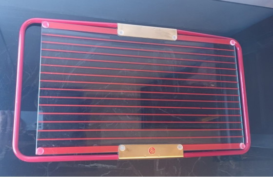 Image 1 of Vintage MB Patent Red Metal & Glass Serving Tray - Made in Italy - 1970s/1980s