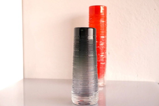 Image 1 of Mid-century modern Scandinavian crystal glass art vase in smokey grey colour by Edenfalk, Skruf, Sweden
