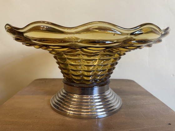 Image 1 of Bernsteinfarbene Glasschale Obstschale Art Deco 1930er Jahre Französisch