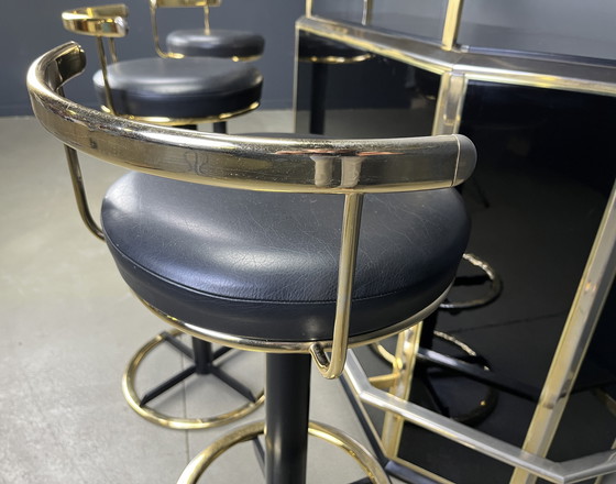 Image 1 of Hollywood Regency Bar with Three Stools, 1970s
