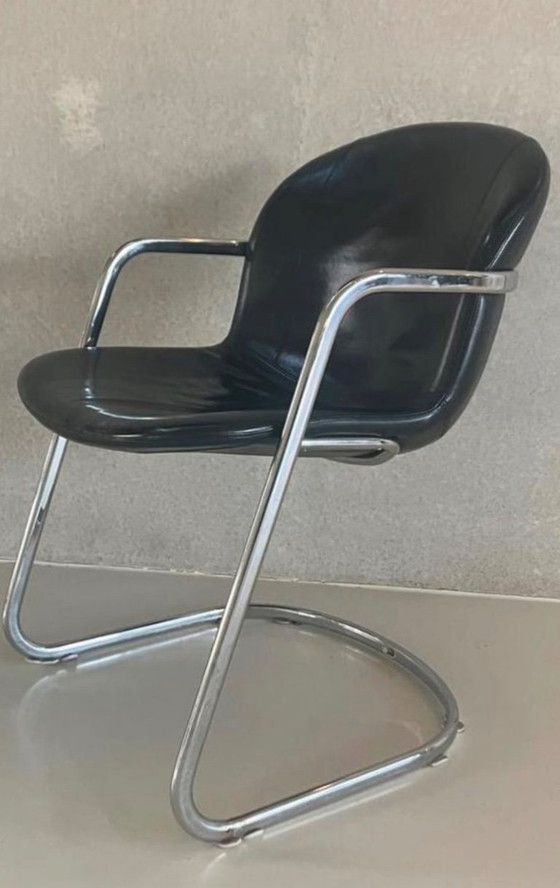 Image 1 of Chaises Gastone Rinaldi Vintage, design italien, cuir noir / chaises à thème