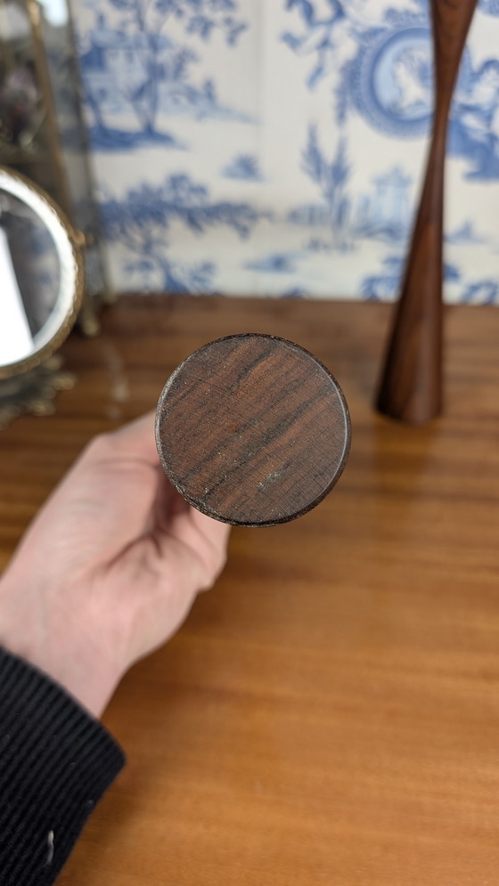 Image 1 of Pair of Scandinavian "Tulip" Candleholders in Vintage Teakwood from the 60s - Mid - Century Design