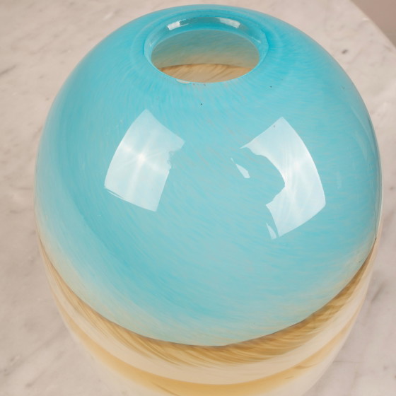 Vase en verre de Murano italien vintage Mid Century Aqua Bleu & Ivoire – Murano Glass, Mid Century Modern (photo 10 of 13)