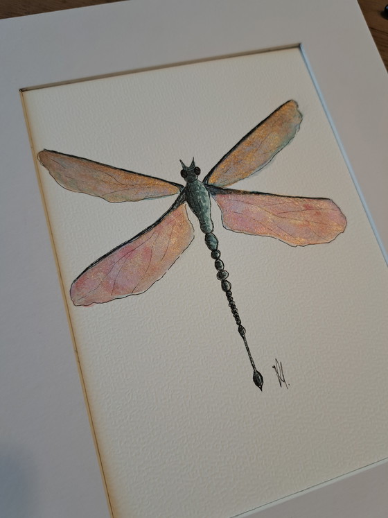 Image 1 of Watercolor painting Dragonfly, original in frame