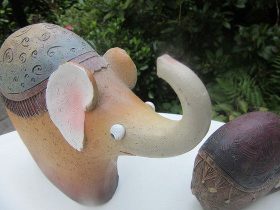 Image 1 of 2 Elephant Statues Figurines Ceramic Stoneware Mid Century Modern