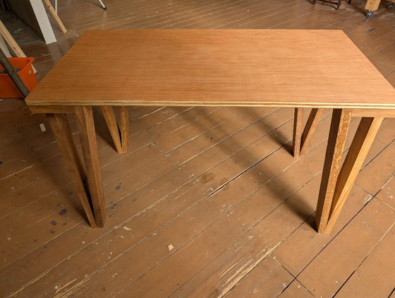 Unique handmade Desk, solid wood legs, Handgemaakt, Brown, Minimalisme (photo 5 of 6)