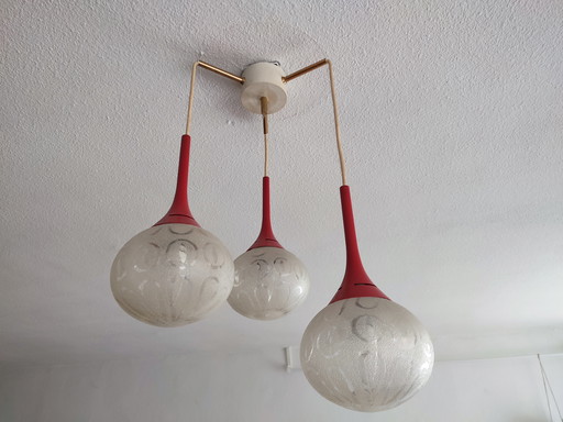 Lampada vintage a cascata con 3 sfere di vetro in stile Space Age rossa