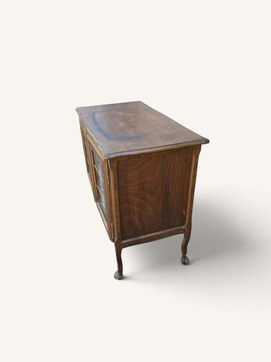 Small Art Nouveau Glass-Fronted Buffet in Oak and Leaded Glass – Cabinets, Wood (photo 4 of 5)