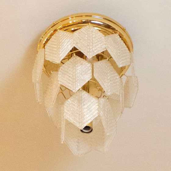 Image 1 of Lampadario in vetro di Murano con foglie esagonali, Italia, anni '60
