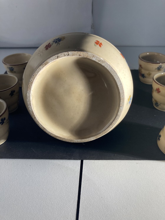 Image 1 of Likörset aus den 1960er Jahren: Flasche und 6 Porzellangläser