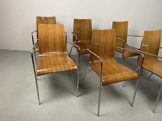 Set van zes mid-century moderne eetkamerstoelen van wengéhout, toegeschreven aan Thonet, Duitsland, jaren (photo 3 of 15)