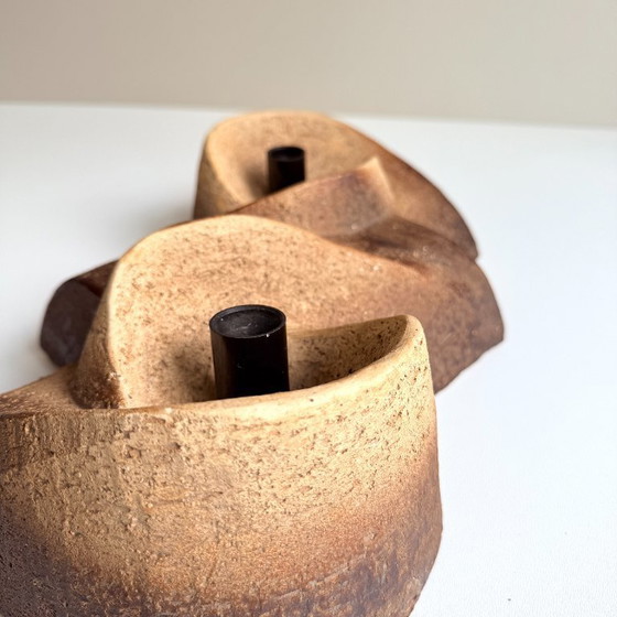 Image 1 of Vintage Wand Leuchte . Keramik . biomorphes Design . Brutalist . Space Age . Schamotte . Braun . Beige . Schwarz . 60er . 70er .