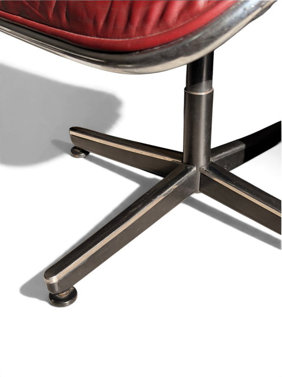 Poltrona Executive Charles Pollock Knoll in pelle bordeaux, base a 4 razze – Poltrone, Cromo (photo 9 of 10)