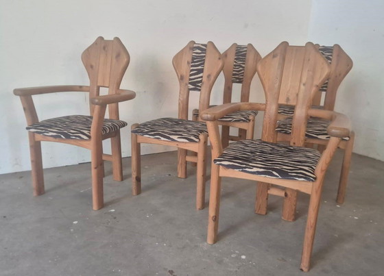 Image 1 of Brutalist pinewood dining chairs