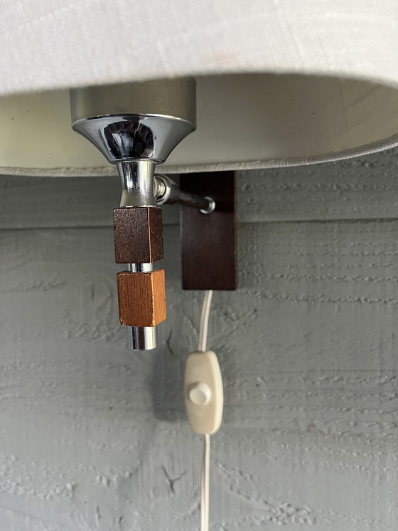 Image 1 of Vintage Mid - Century Teak/Chrome Wall Lamp
