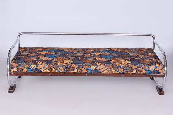 Sofá Bauhaus restaurado, de Robert Slezak, madera de haya, República Checa, década de 1930. – Metal, Textile (photo 12 of 23)