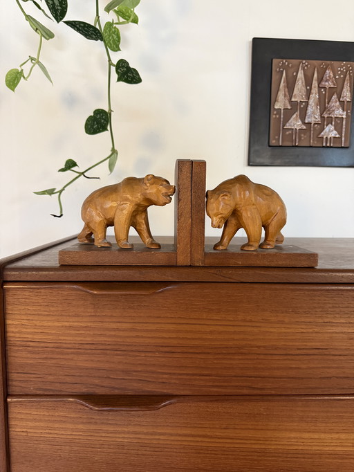 Set aus 2 Vintage-Buchstützen aus Teakholz in Bärenform aus den 60er Jahren