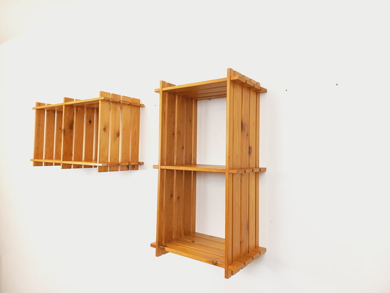 Image 1 of Coppia di mensole da parete vintage in pino in stile Maison Regain degli anni '80