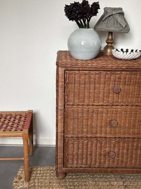 Image 1 of Cassettiera vintage in rattan | stile boho | Fasciatoio a 3 cassetti